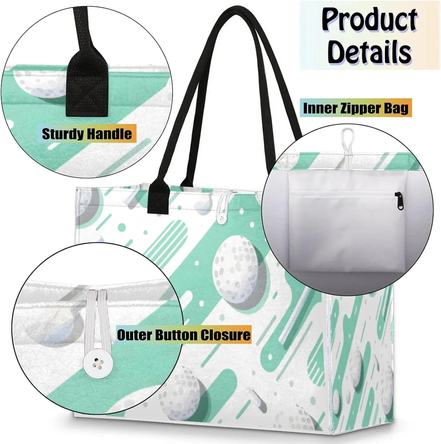QsirBC Large Tote Bag for Women Men, Travel Beach Bag with Inner Zipper Pocket Snap Closure