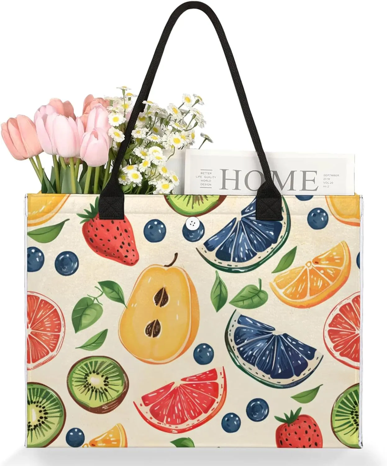 QsirBC Large Tote Bag for Women Men, Travel Beach Bag with Inner Zipper Pocket Snap Closure