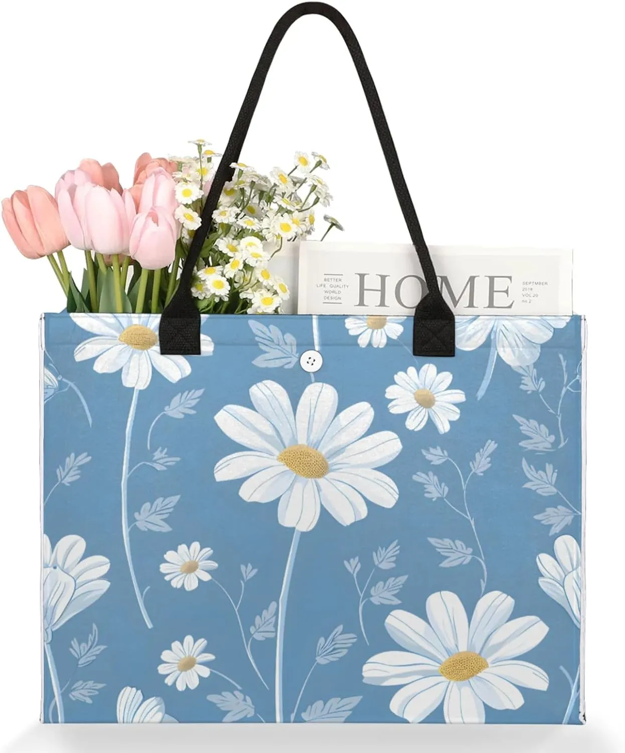 QsirBC Large Tote Bag for Women Men, Travel Beach Bag with Inner Zipper Pocket Snap Closure