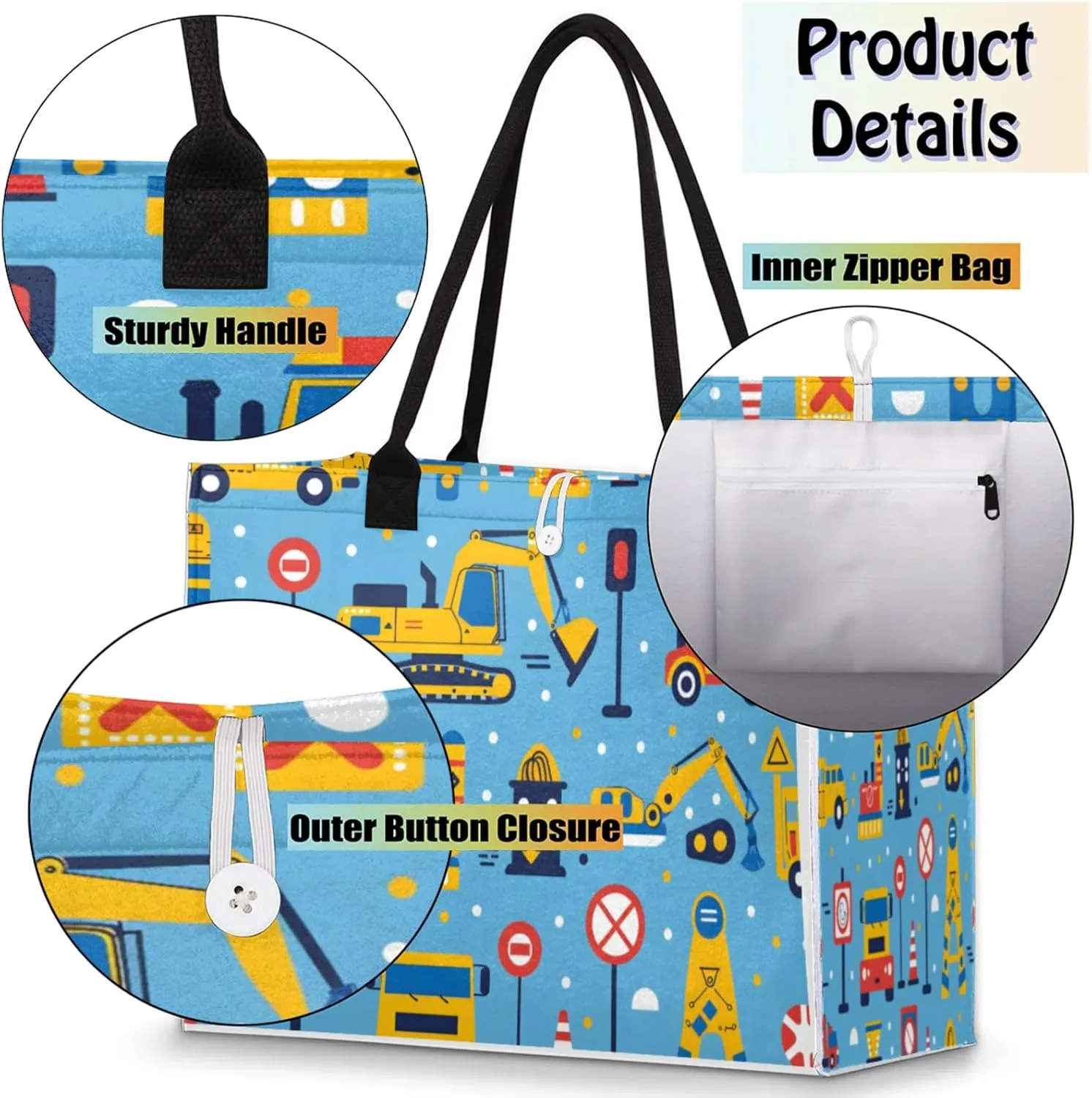 QsirBC Large Tote Bag for Women Men, Travel Beach Bag with Inner Zipper Pocket Snap Closure