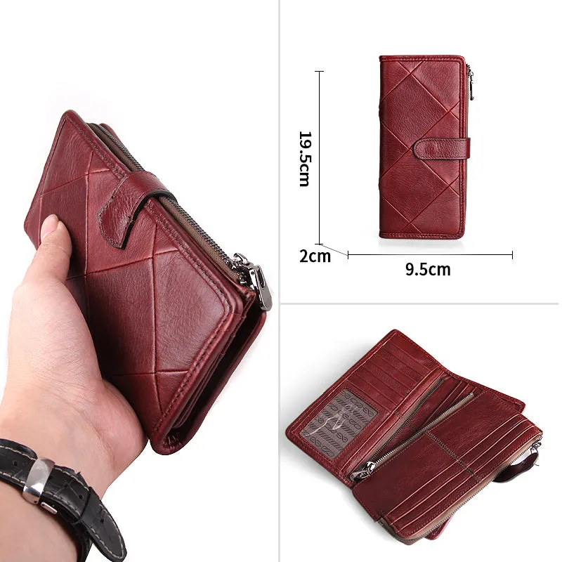 "COBBLER LEGEND" - Genuine Leather Women's Diamond Patterned Handmade Purse