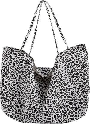 QWINEE Women's Leopard Print Shoulder Bag Large Capacity Cheetah Print Large Tote Bag Travel Handbag
