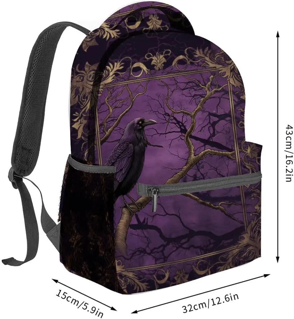 Raven and Dark Forest Backpack Travel Backpacks Laptop Rucksack,School Bookbag for Women Kids Boys Girls,Gothic Animal Back Pack Accessories Bags,Ideal Gifts for Work, Outdoor Adventures