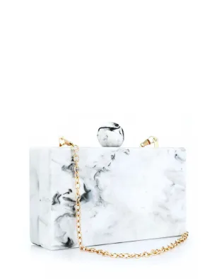 Rectangular Acrylic Clutch Bag with Round Knob, White / Black