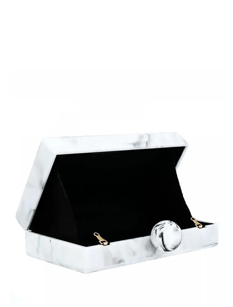 Rectangular Acrylic Clutch Bag with Round Knob, White / Black