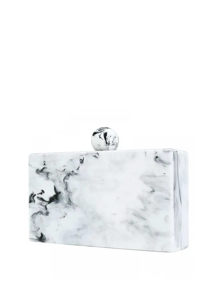 Rectangular Acrylic Clutch Bag with Round Knob, White / Black