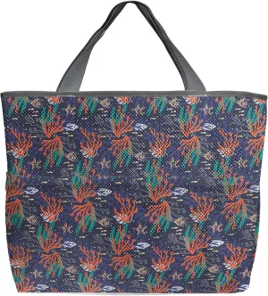 Red Teal Blue Coral Beach Tote Bag for Women, Summer Beach Nautical Coastal Fish Mesh Beach Bags Waterproof Sandproof, Outdoor Picnic Swim Pool Handbag - Large Beach Bag with Zipper and Pockets