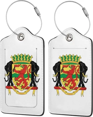 Republic of Congo National Emblem Luggage Tags Pu Leather with Privacy Cover Label Address Card and Durable Metal Ring Suitable for Men Women Handbags Backpacks
