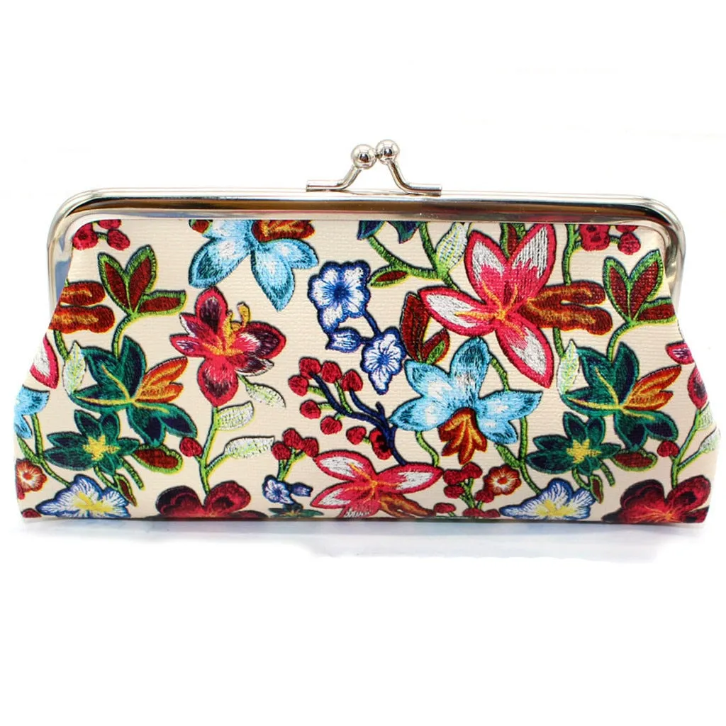 Retro Printing Flower Leather Clutches