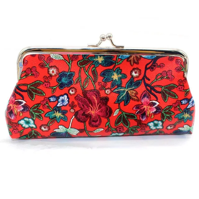 Retro Printing Flower Leather Clutches