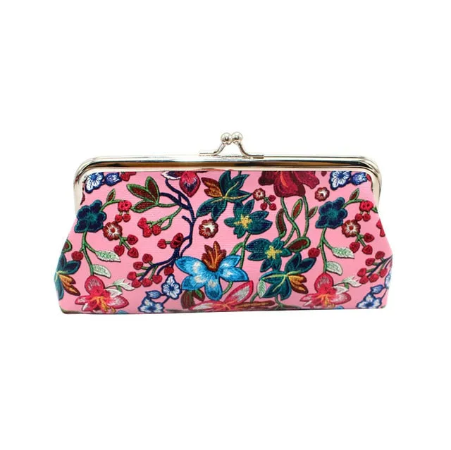 Retro Printing Flower Leather Clutches