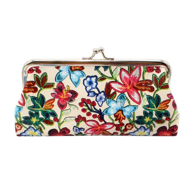 Retro Printing Flower Leather Clutches