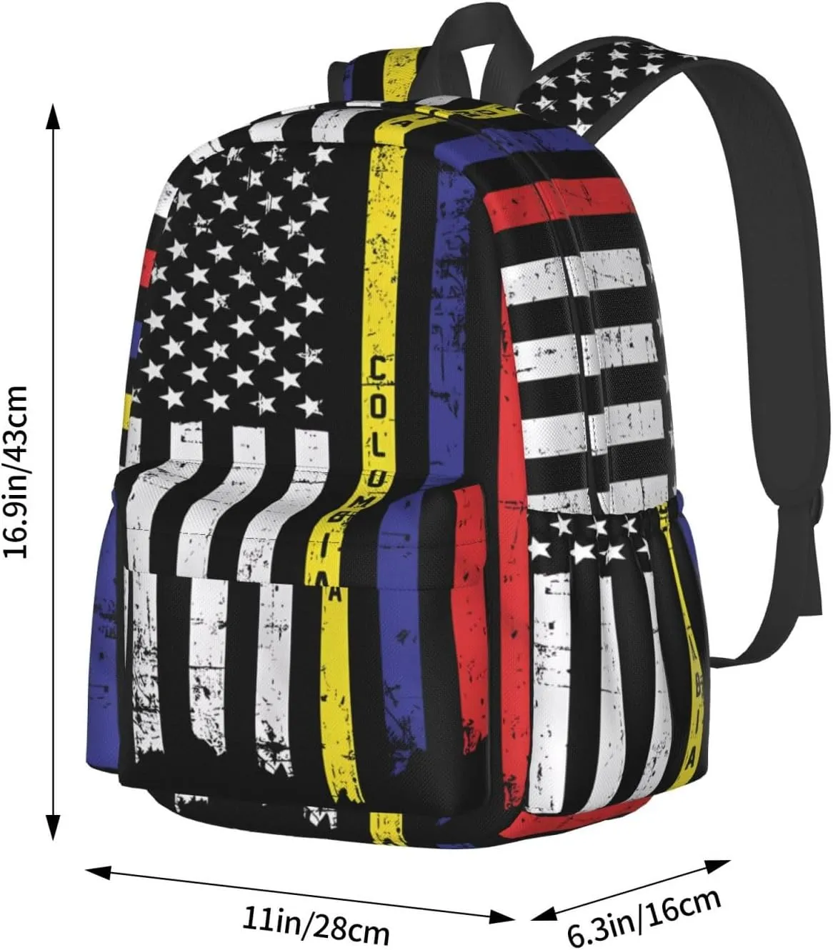 Retro Vintage Colombian American Flag Large Travel Backpack Casual Backpacks Laptop Daypack Working Rucksack Lightweight Back Pack Sports Bag with Adjustable Shoulder Strap