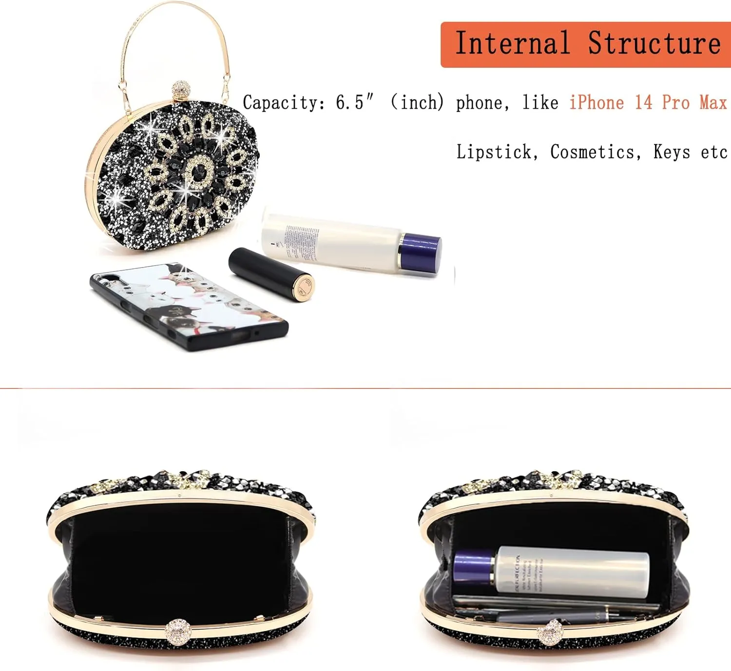 Rhinestone Evening Clutch Purses for Women Wedding Clutch Party Purse Bridal Diamonds Prom Cocktail Handbags