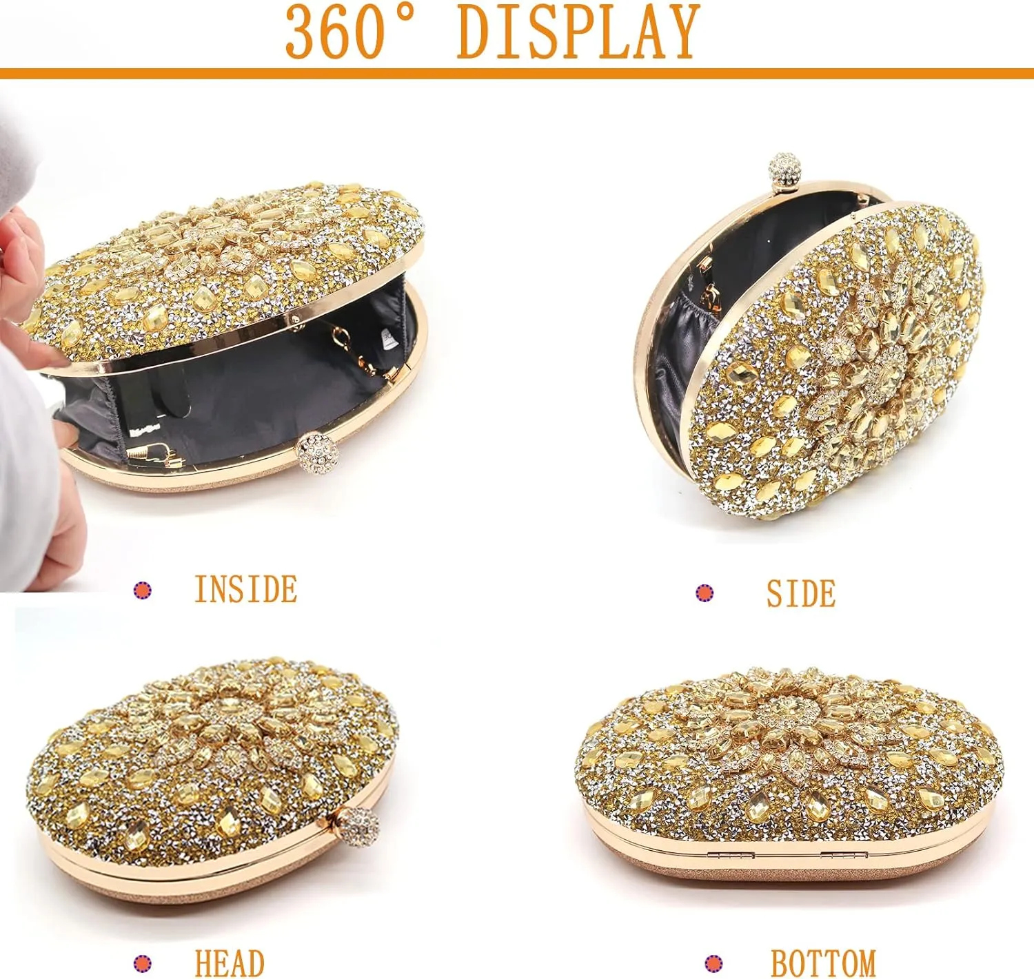 Rhinestone Evening Clutch Purses for Women Wedding Clutch Party Purse Bridal Diamonds Prom Cocktail Handbags