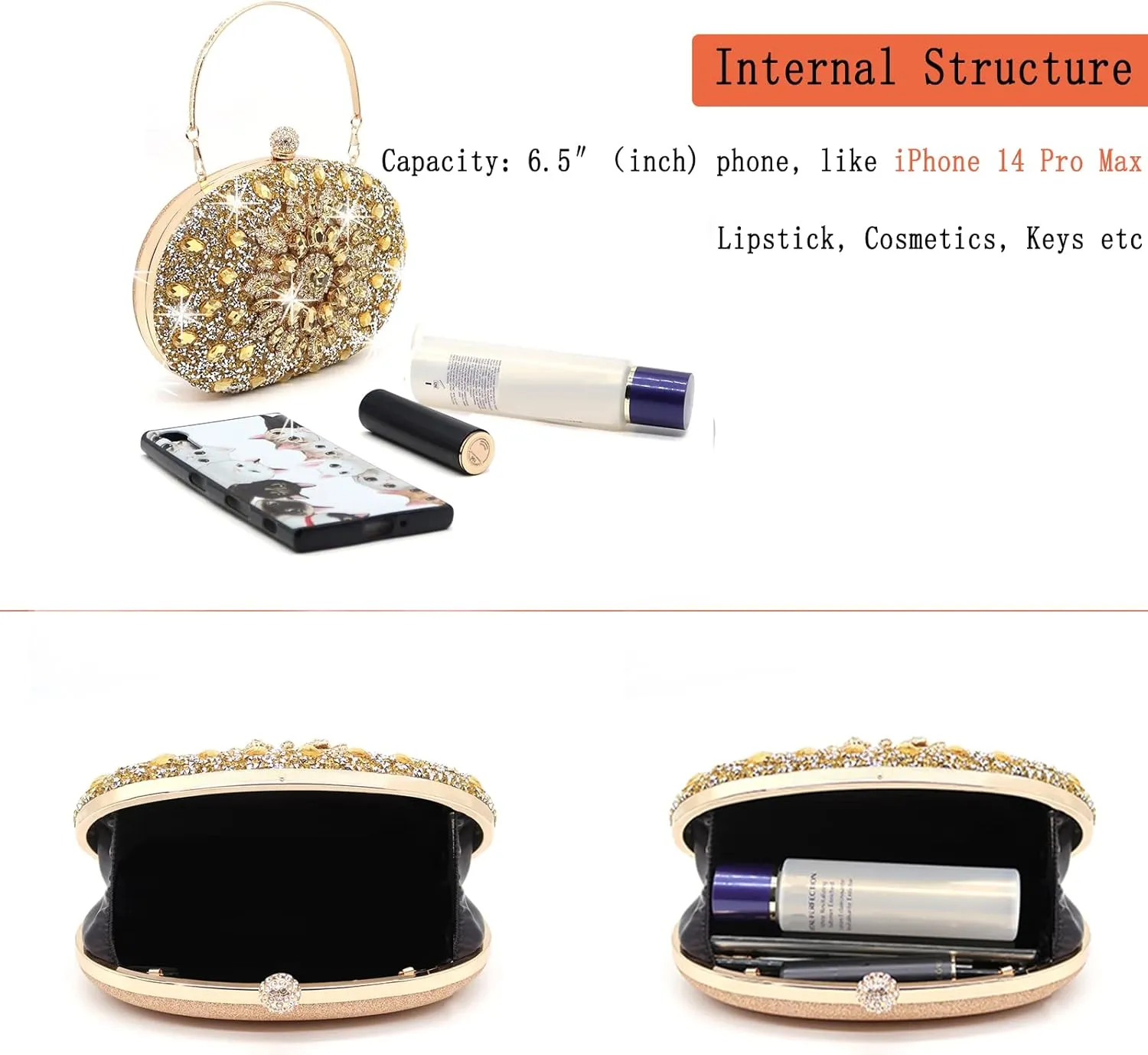 Rhinestone Evening Clutch Purses for Women Wedding Clutch Party Purse Bridal Diamonds Prom Cocktail Handbags