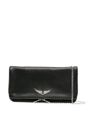 Rock grained leather studs bag, black-silver