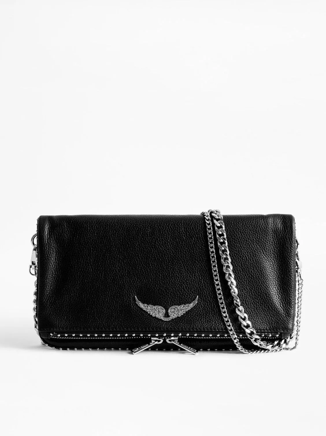 Rock grained leather studs bag, black-silver