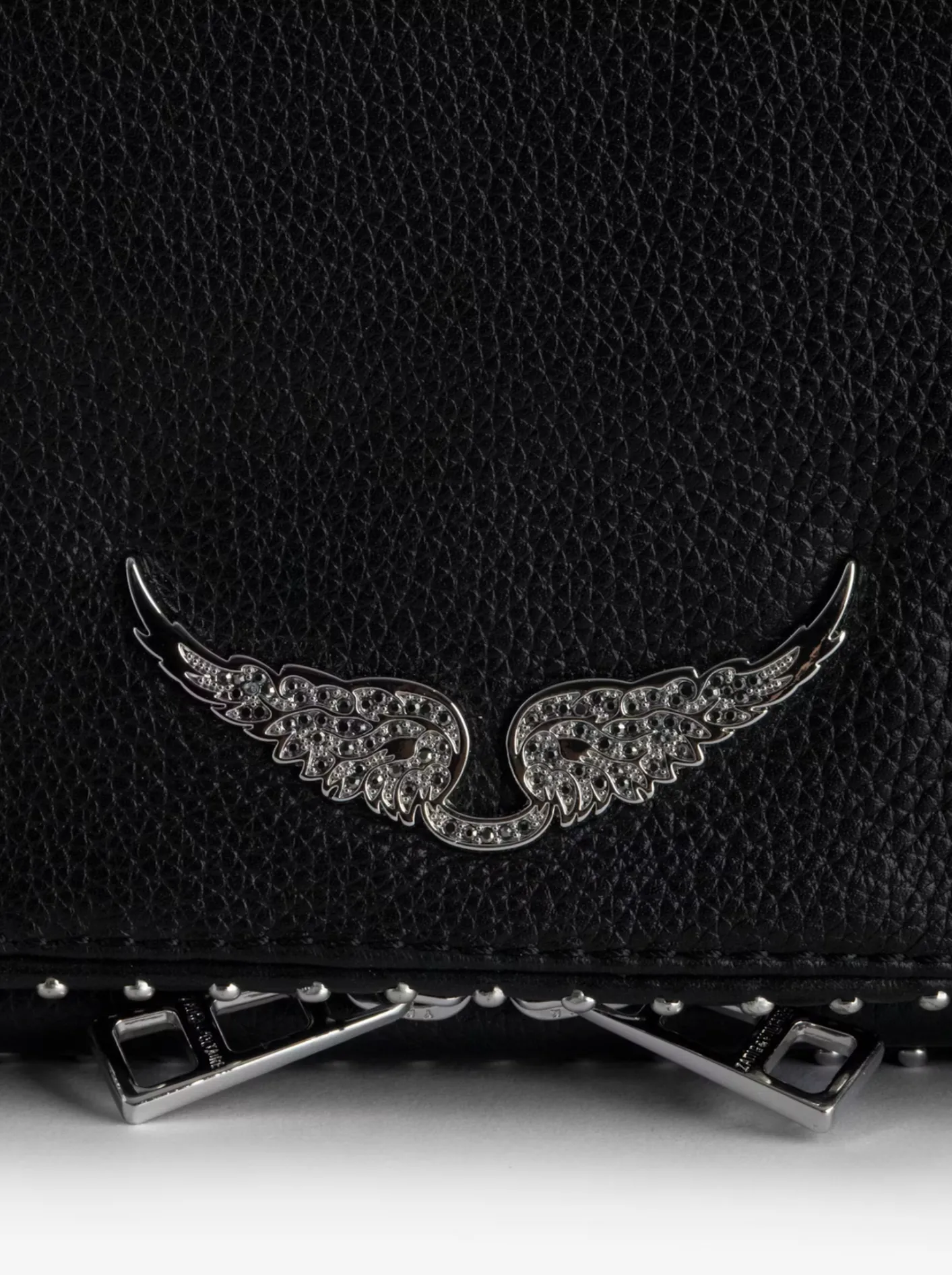 Rock grained leather studs bag, black-silver