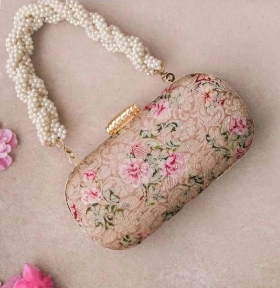 Rose Gold Brocade fabric clutches