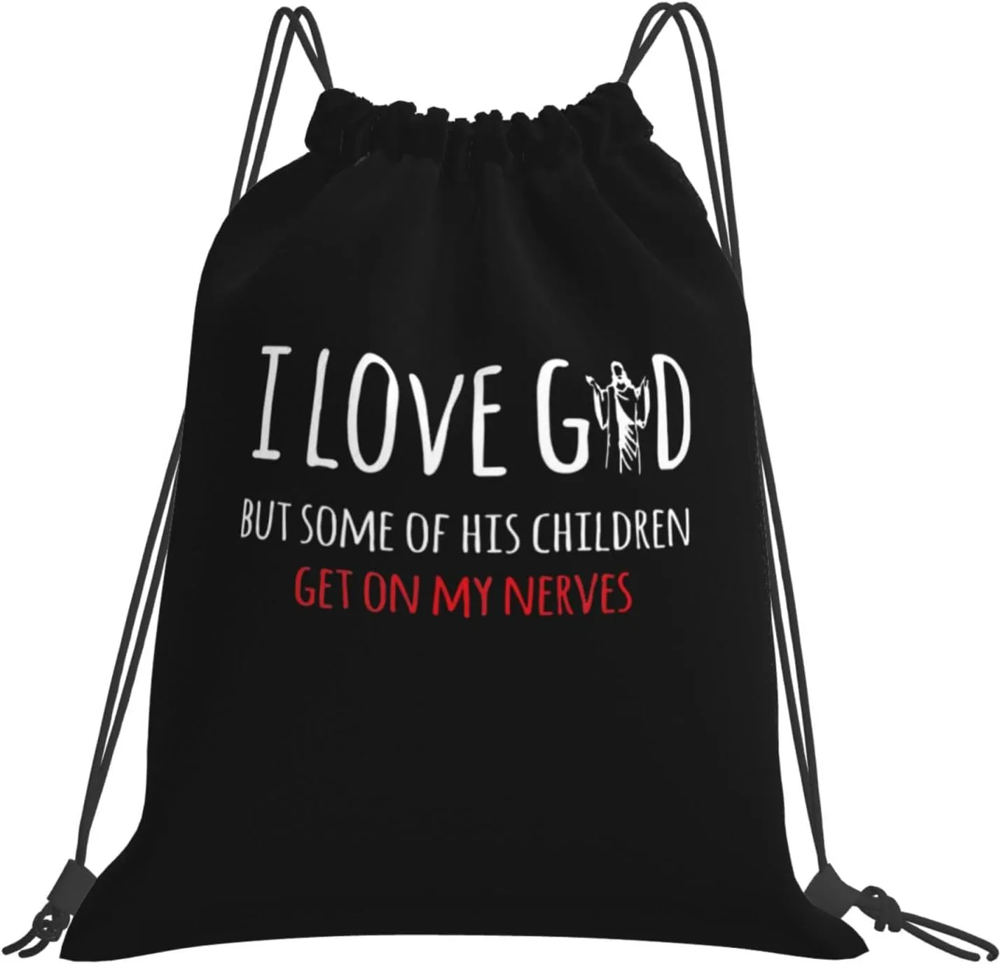 Rqwaaed I Love God But Some Of His Children Get On My Nerves Vintage Versatile Drawstring Gym Bag Perfect Workouts Daily Essentials