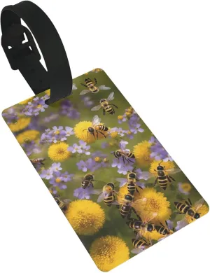 Rural Honey Bees Wildflowers Print Suitcase Tag Luggage Bag Case Tags, Travel Accessories Tags Set Daily Travel Use