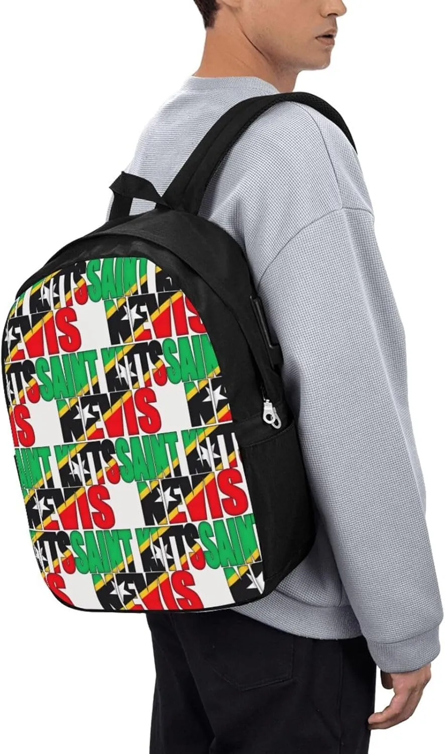 Saint Kitts Nevis Flag Laptop Backpacks Travel Backpack Casual Business Daypack Sport Rucksack Computer Bag Fits up to 17 Inch Notebook with USB Port