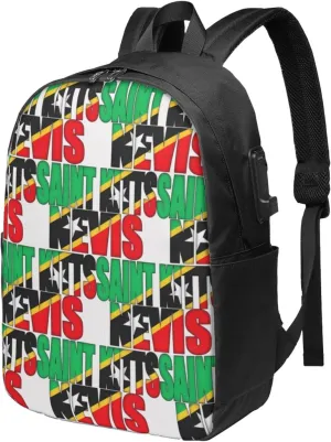 Saint Kitts Nevis Flag Laptop Backpacks Travel Backpack Casual Business Daypack Sport Rucksack Computer Bag Fits up to 17 Inch Notebook with USB Port