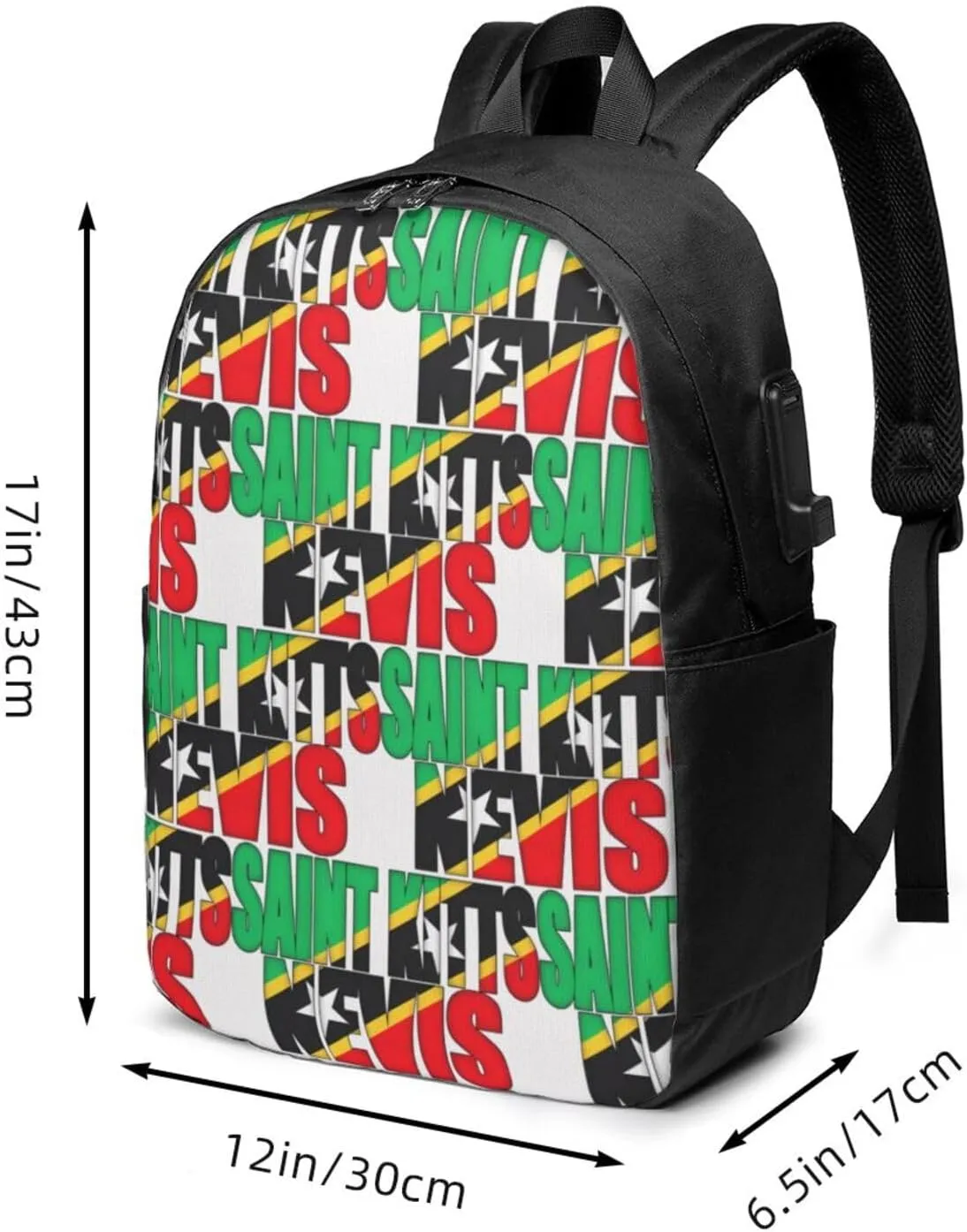 Saint Kitts Nevis Flag Laptop Backpacks Travel Backpack Casual Business Daypack Sport Rucksack Computer Bag Fits up to 17 Inch Notebook with USB Port