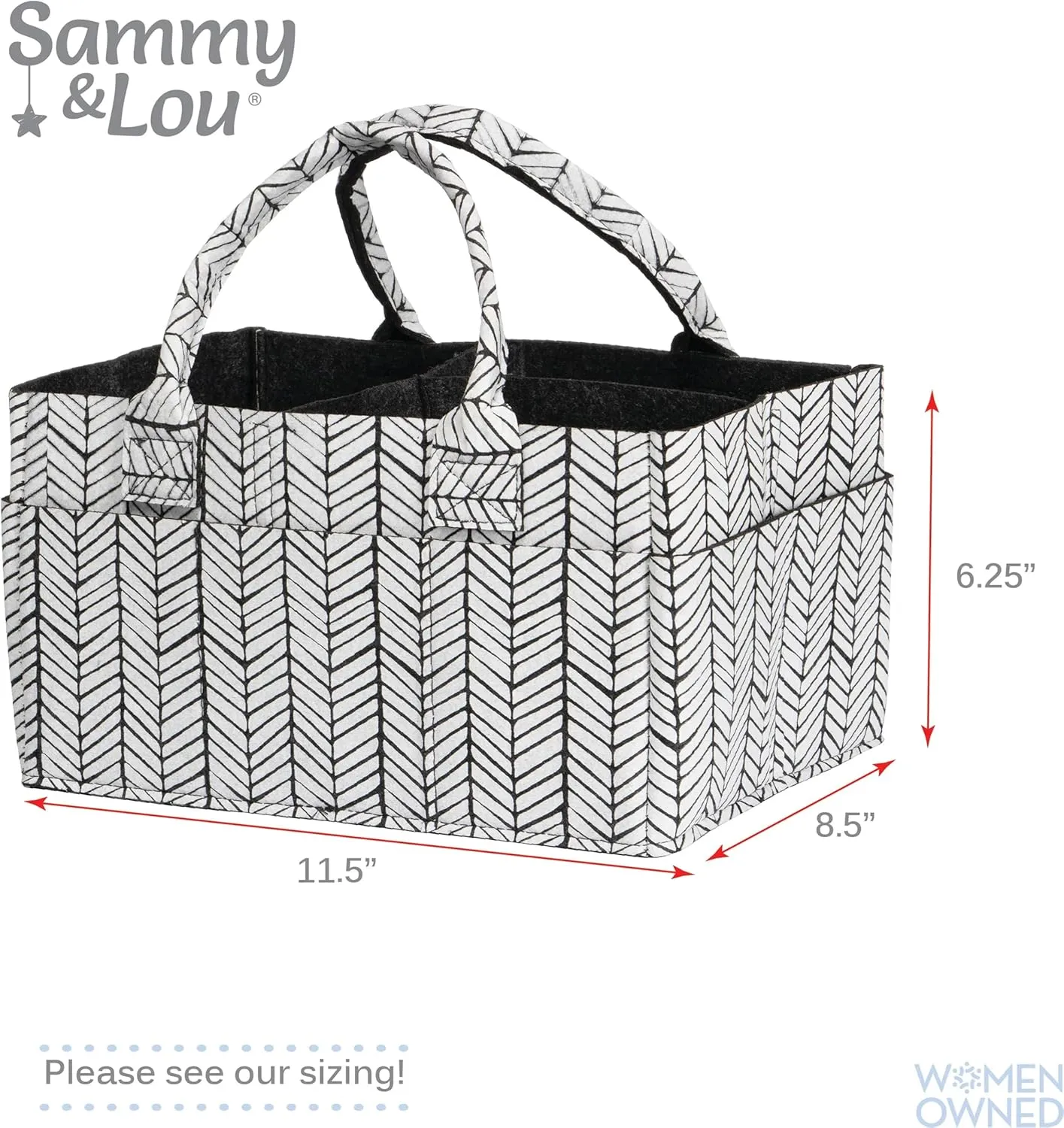 Sammy & Lou Diaper Caddy Organizer - Collapsible Tote Bag with Handles - Organizer for Diapers, Wipes & Baby Changing Supplies - Felt Storage Organizing Bin for Car, Desk, Nursery (Herringbone)