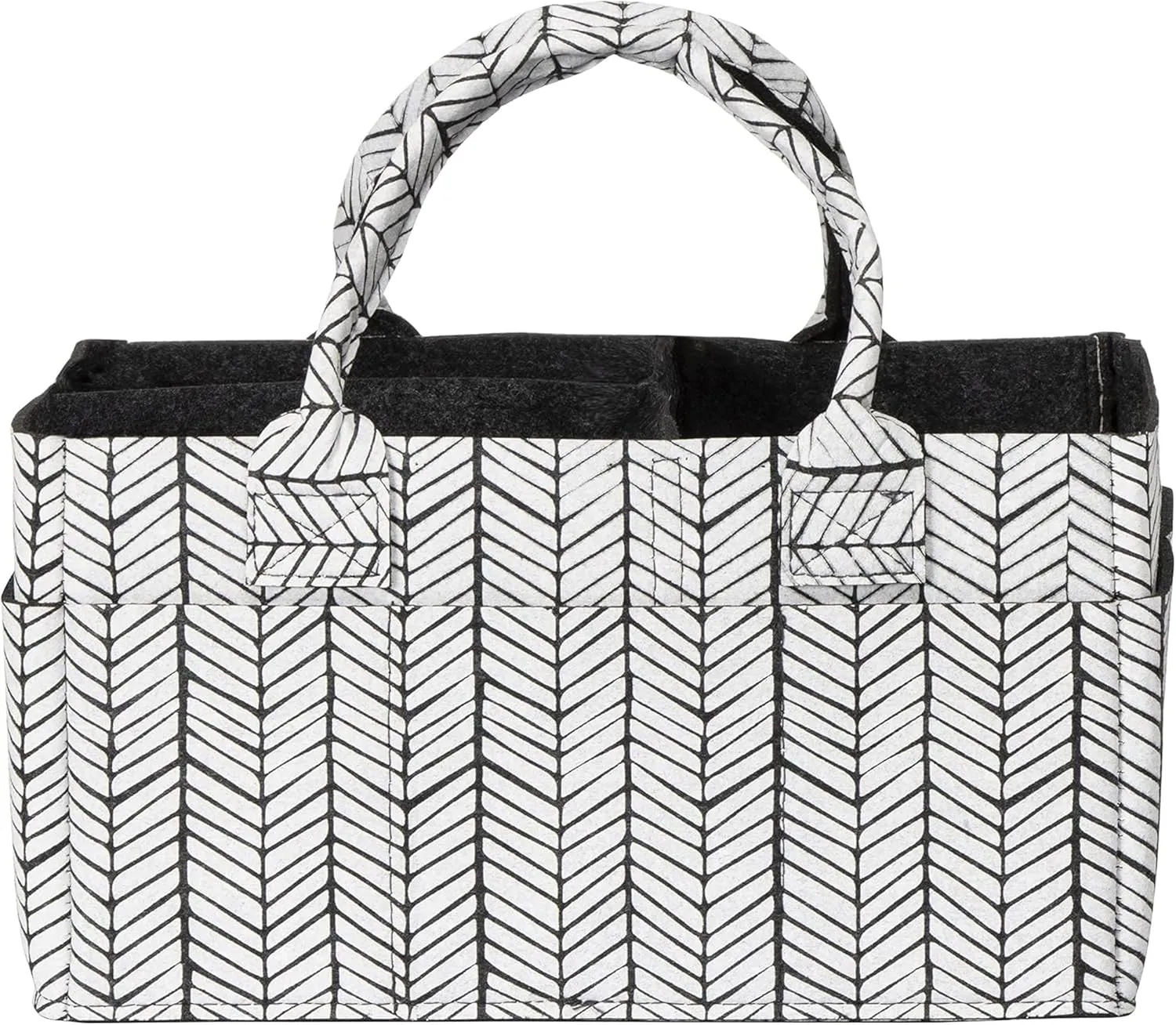 Sammy & Lou Diaper Caddy Organizer - Collapsible Tote Bag with Handles - Organizer for Diapers, Wipes & Baby Changing Supplies - Felt Storage Organizing Bin for Car, Desk, Nursery (Herringbone)