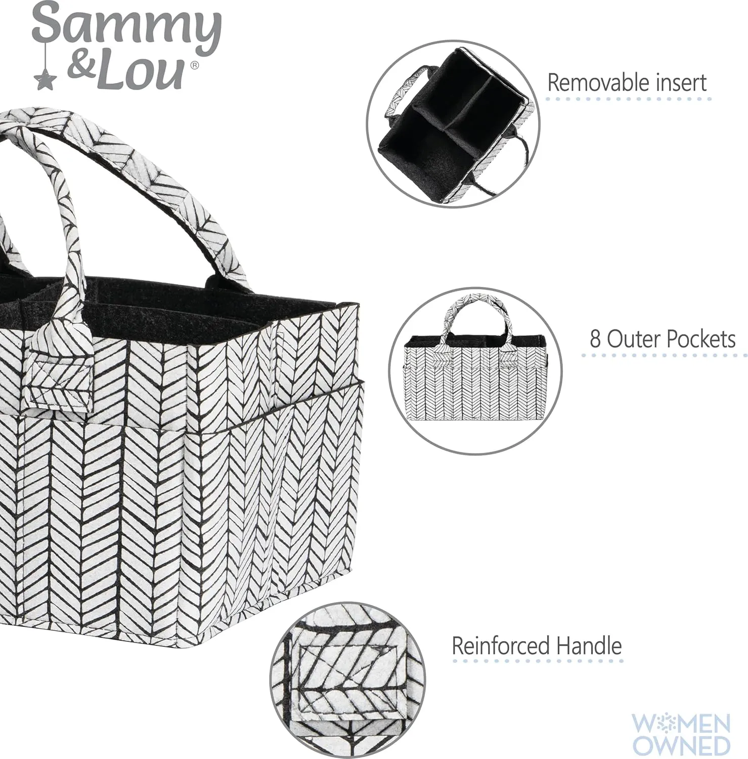 Sammy & Lou Diaper Caddy Organizer - Collapsible Tote Bag with Handles - Organizer for Diapers, Wipes & Baby Changing Supplies - Felt Storage Organizing Bin for Car, Desk, Nursery (Herringbone)