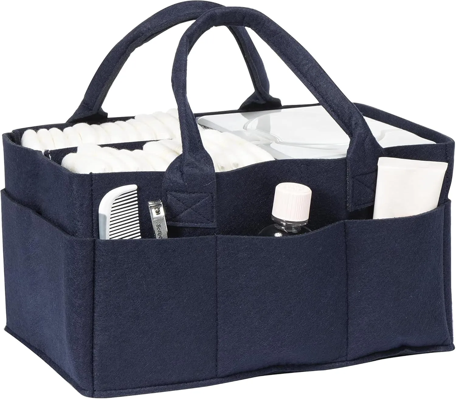 Sammy & Lou Diaper Caddy Organizer - Collapsible Tote Bag with Handles - Organizer for Diapers, Wipes & Baby Changing Supplies - Felt Storage Organizing Bin for Car, Desk, Nursery (Navy Blue)