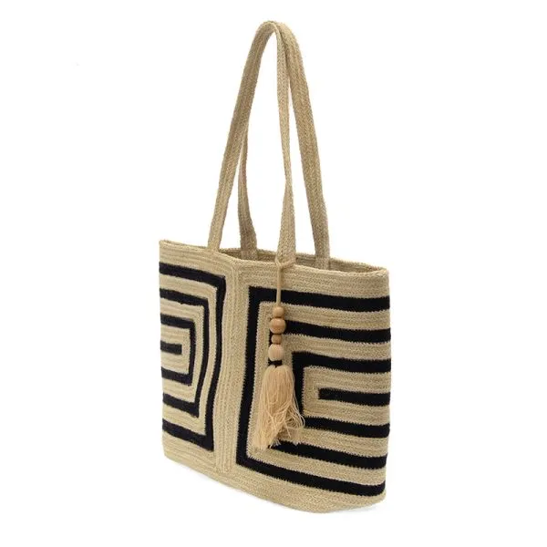 Savannah Jute Tote with Wood Bead Tassel