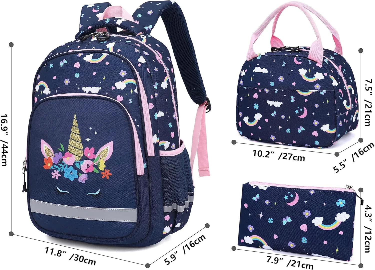 School Backpack Kids Set Middle Elementary Preschool with Lunch Bag & Pencil Case Bookbags for Boys Girls