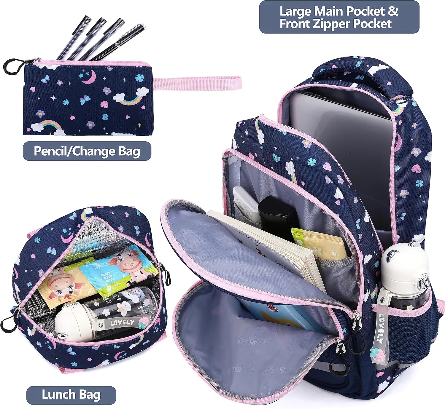 School Backpack Kids Set Middle Elementary Preschool with Lunch Bag & Pencil Case Bookbags for Boys Girls