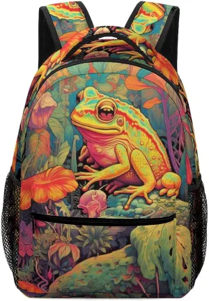 School Backpacks Frog Jungle Bookbag Student Backpack Shoulder Bag Casual Daypack for Boys Girls