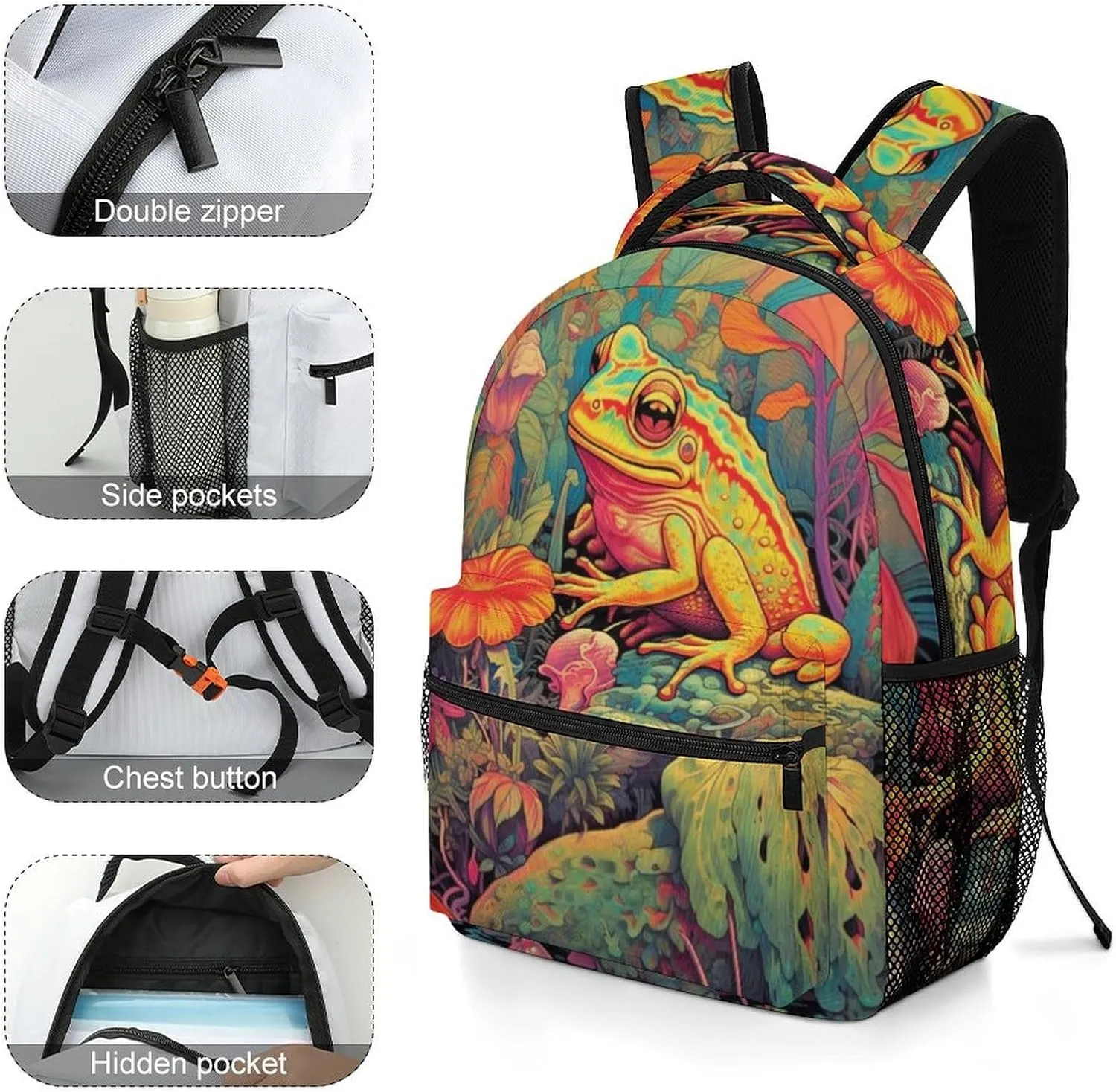 School Backpacks Frog Jungle Bookbag Student Backpack Shoulder Bag Casual Daypack for Boys Girls