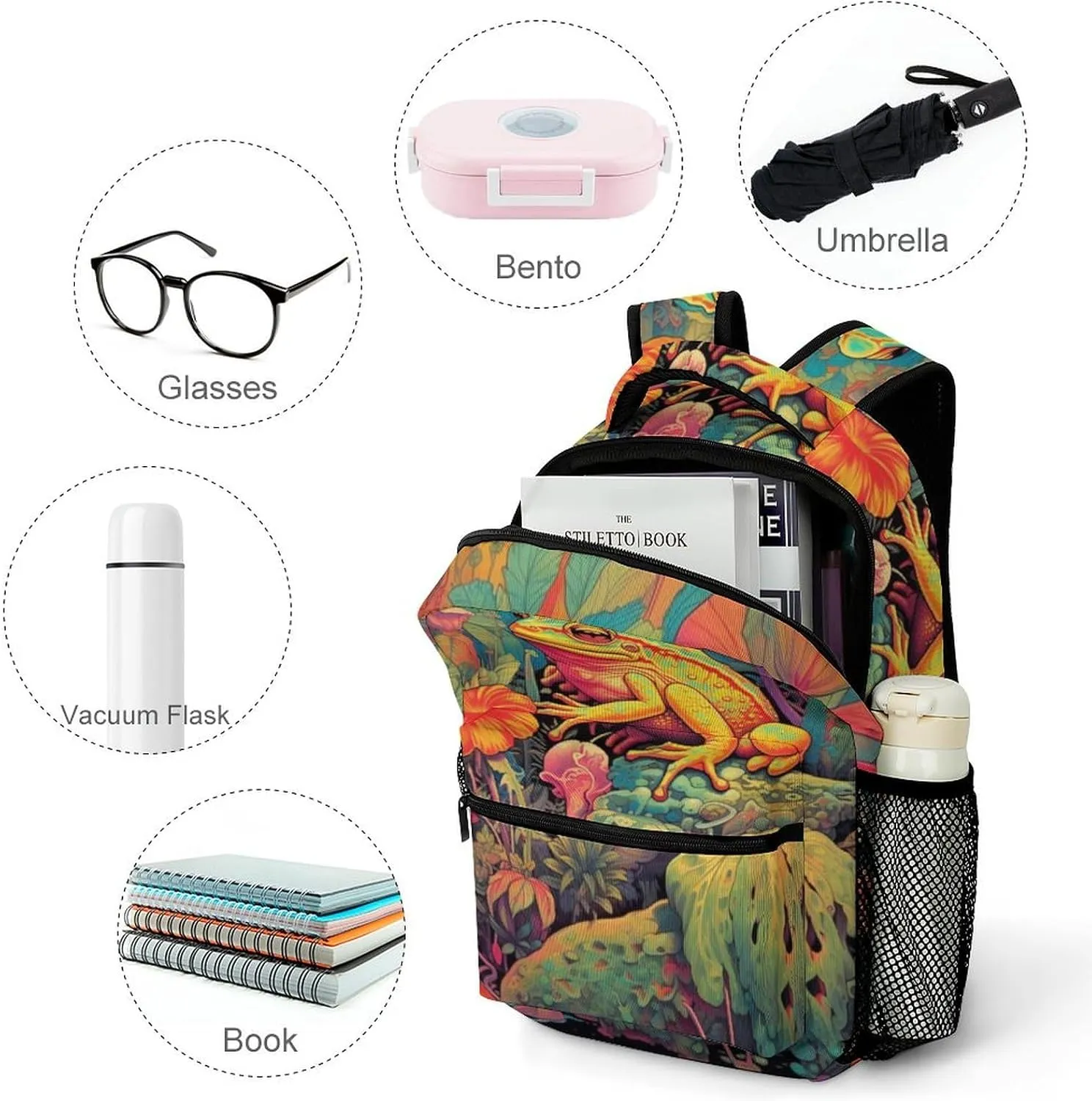 School Backpacks Frog Jungle Bookbag Student Backpack Shoulder Bag Casual Daypack for Boys Girls