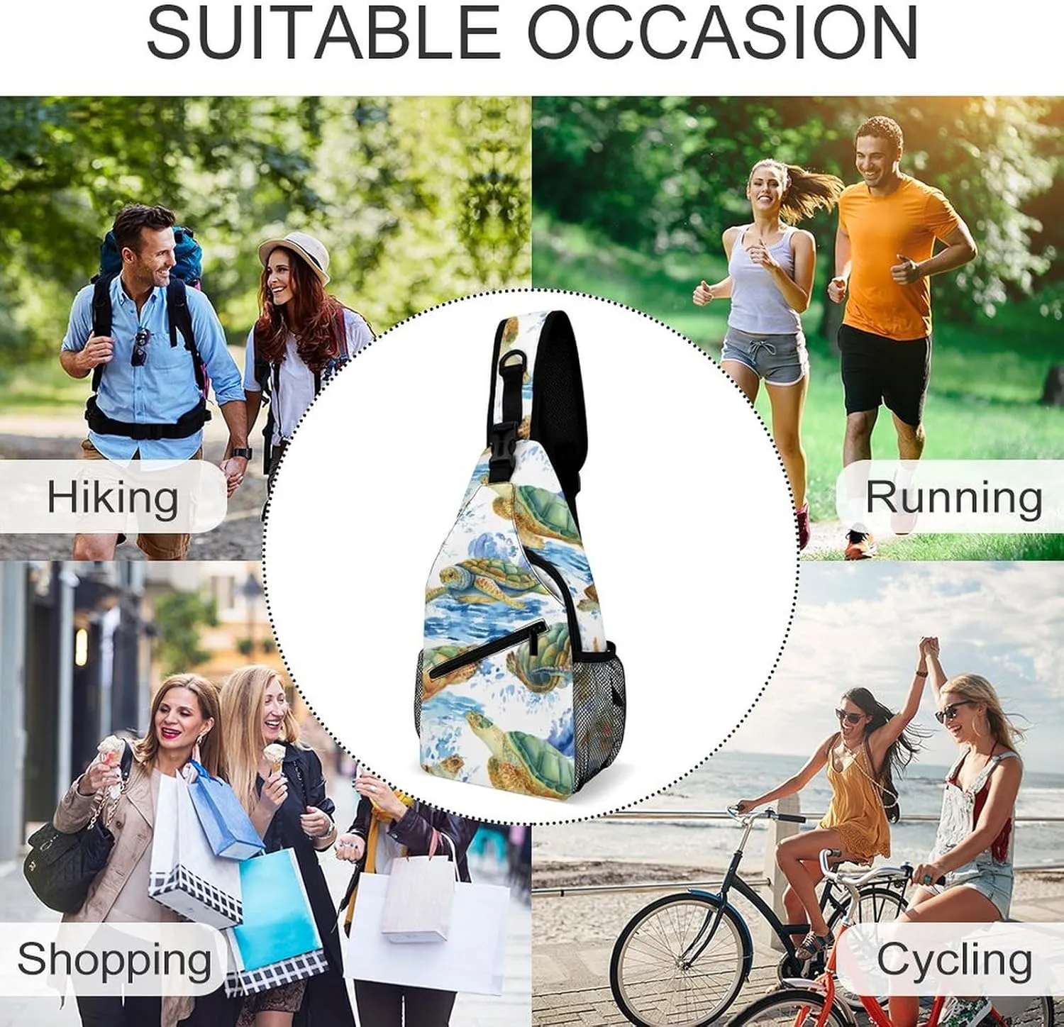 Sea Turtle Sling Backpack Mens Womans Crossbody Backpack Chest Bag Running Daypack Shoulder Bag Casual Daypacks Leisure Backpacks