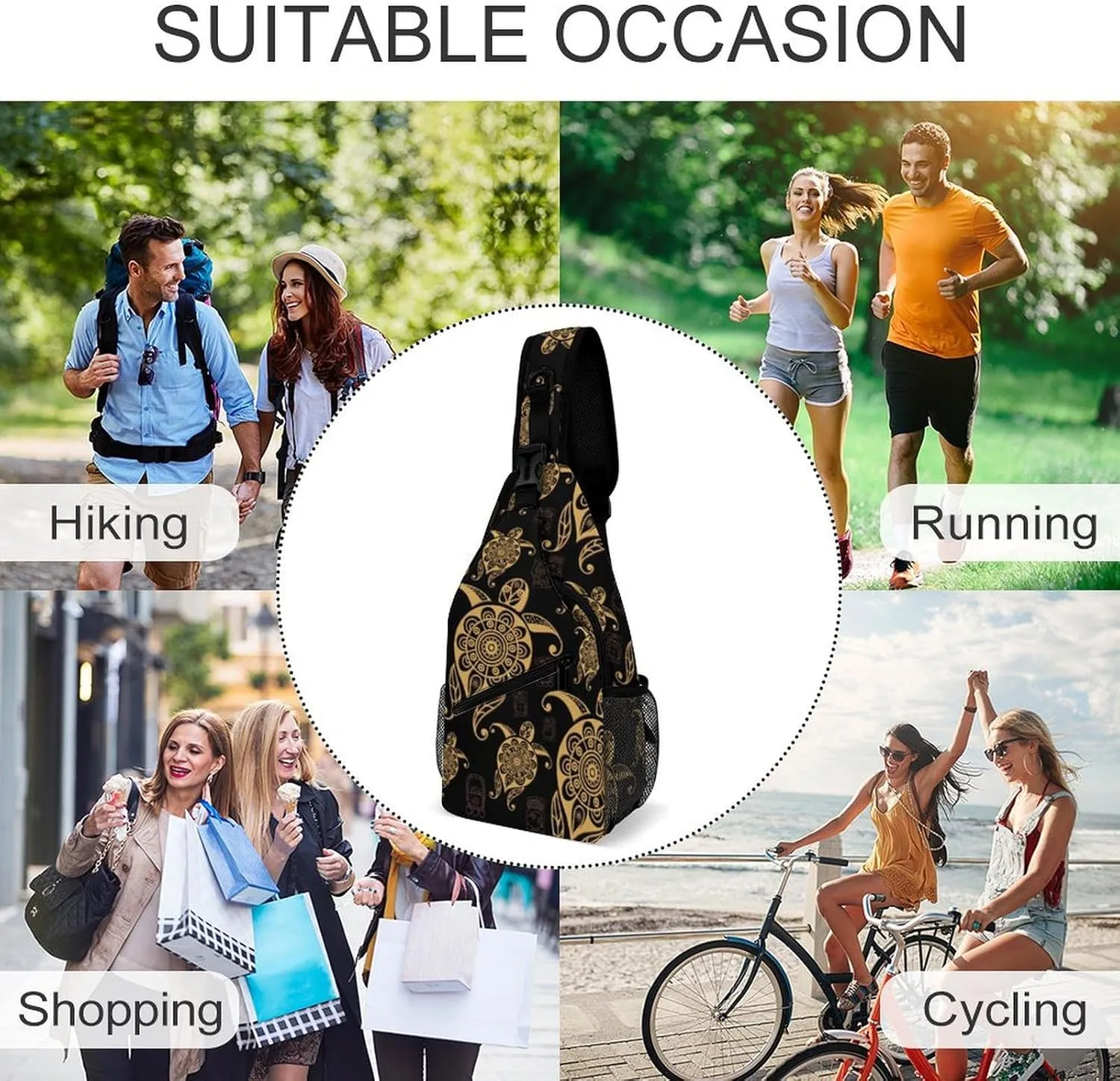 Sea Turtle Sling Backpack Mens Womens Crossbody Backpack Chest Bag Cycling Daypack Travel Bag Casual Daypacks Sports Backpacks