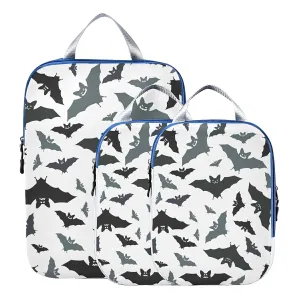 Seamless Black Grey Bats on White 3 Set Packing Cubes, Waterproof Check Oxford cloth Organizers, Travel Packing Toiletry Storage Bag