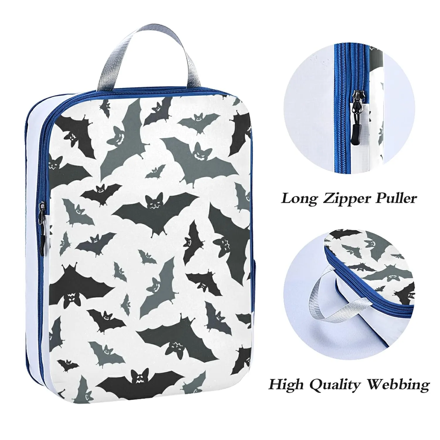 Seamless Black Grey Bats on White 3 Set Packing Cubes, Waterproof Check Oxford cloth Organizers, Travel Packing Toiletry Storage Bag