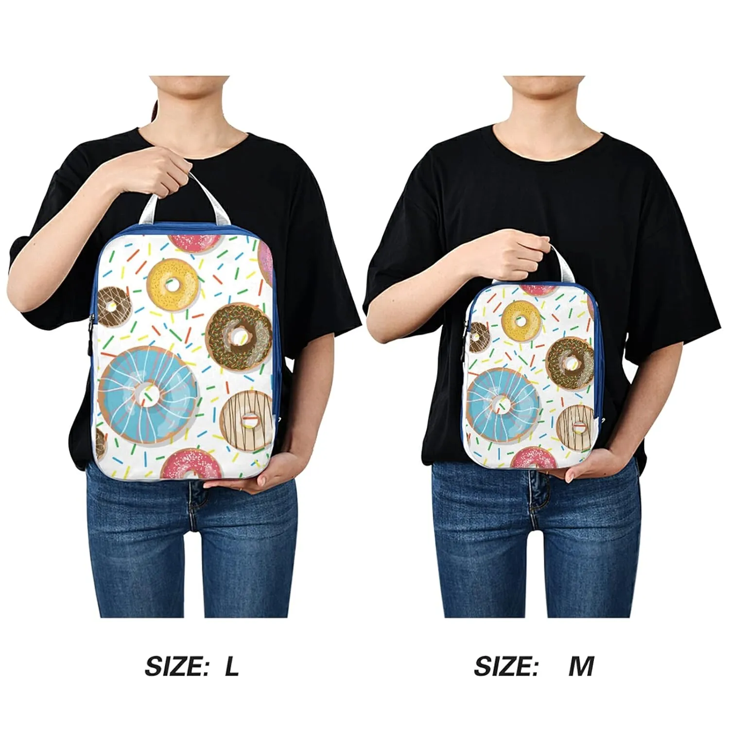 Seamless Colorful Donuts and Sweets Dots Doughnuts on White 3 Set Packing Cubes, Waterproof Check Oxford cloth Organizers, Travel Packing Toiletry Storage Bag
