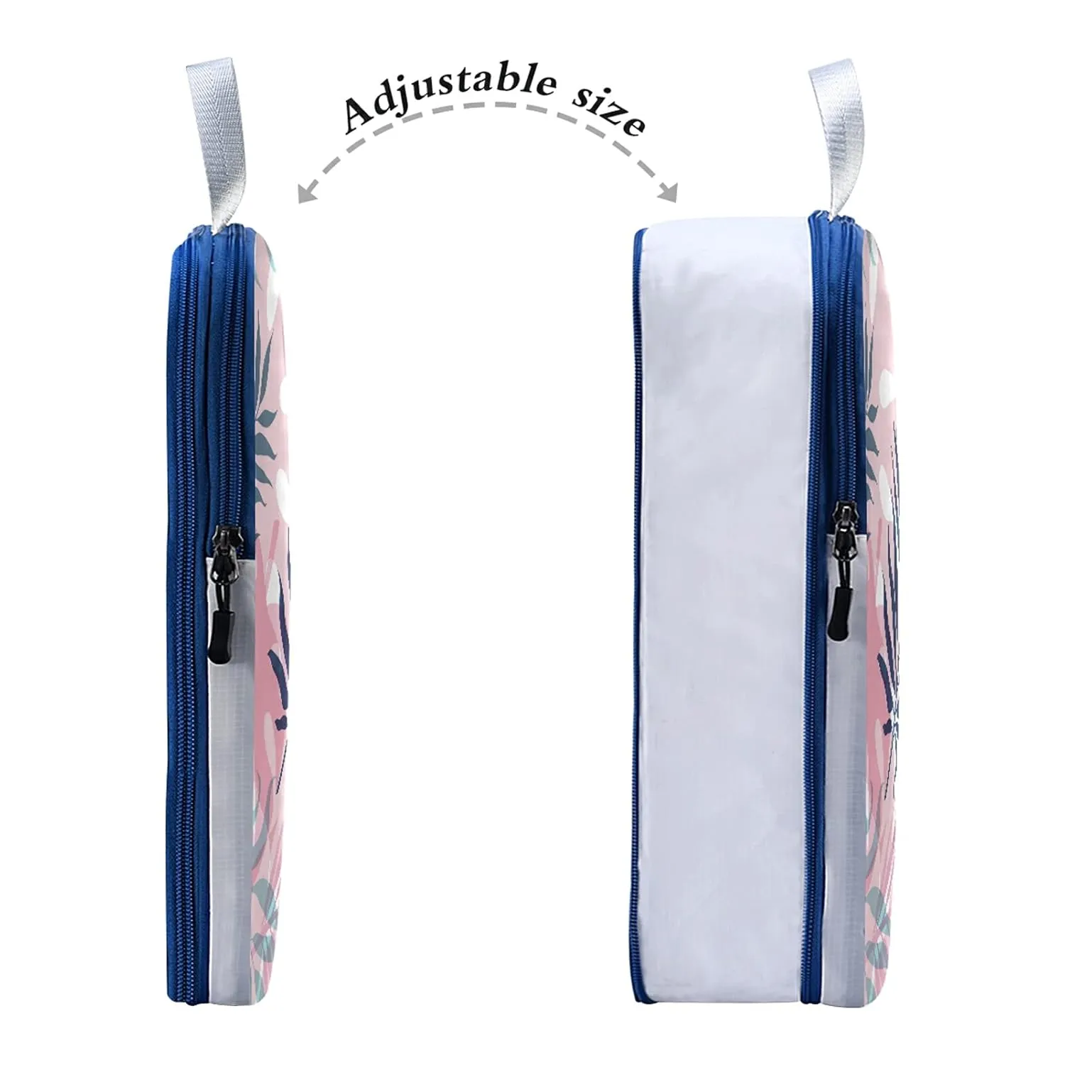 Seamless Dark Blue and Pink Tropical Palm Leaves and Flowers on White 3 Set Packing Cubes, Waterproof Check Oxford cloth Organizers, Travel Packing Toiletry Storage Bag