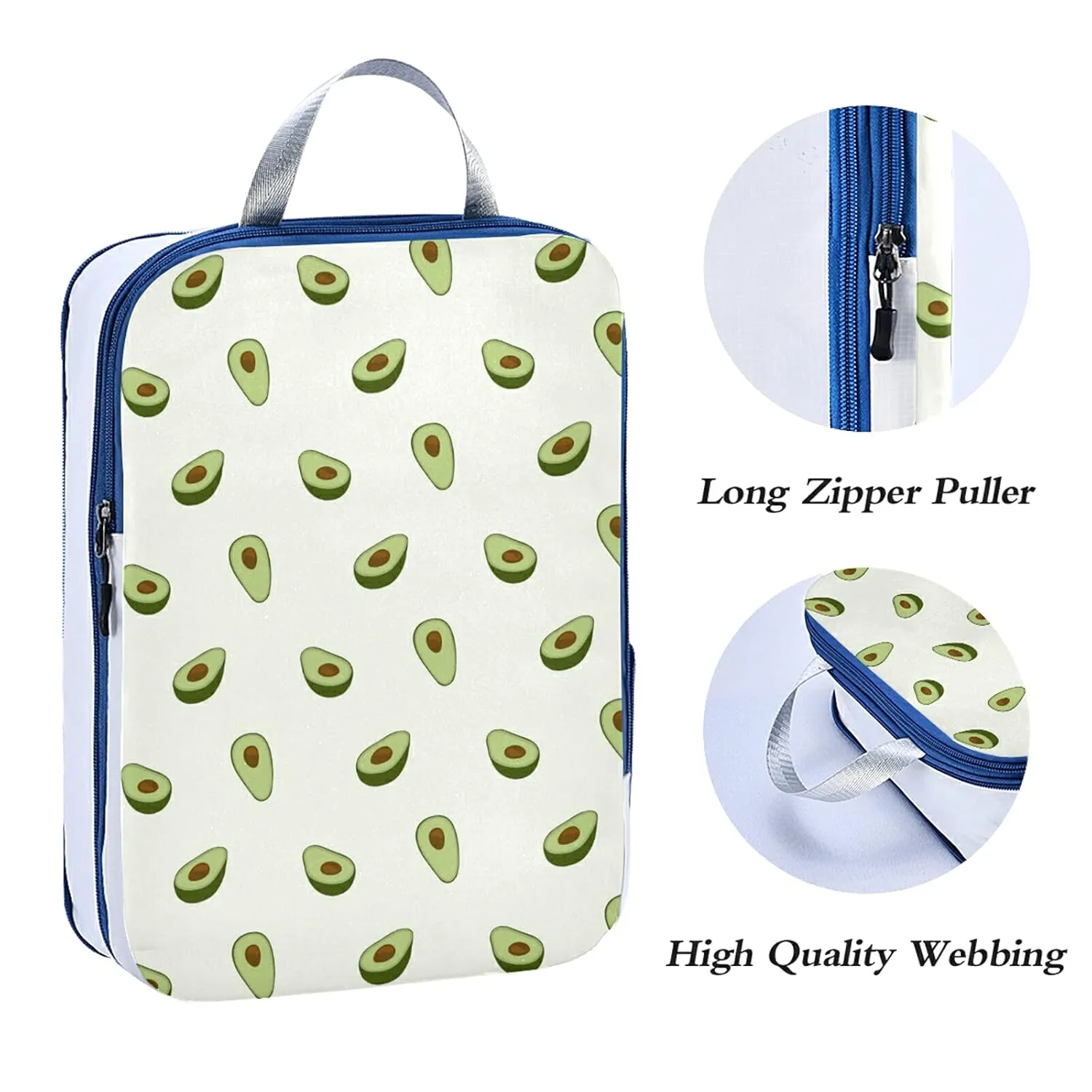 Seamless Green Avocado with Brown Seed Background 3 Set Packing Cubes, Waterproof Check Oxford cloth Organizers, Travel Packing Toiletry Storage Bag