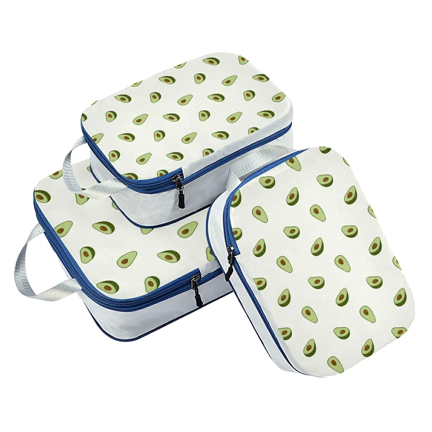 Seamless Green Avocado with Brown Seed Background 3 Set Packing Cubes, Waterproof Check Oxford cloth Organizers, Travel Packing Toiletry Storage Bag