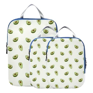 Seamless Green Avocado with Brown Seed Background 3 Set Packing Cubes, Waterproof Check Oxford cloth Organizers, Travel Packing Toiletry Storage Bag