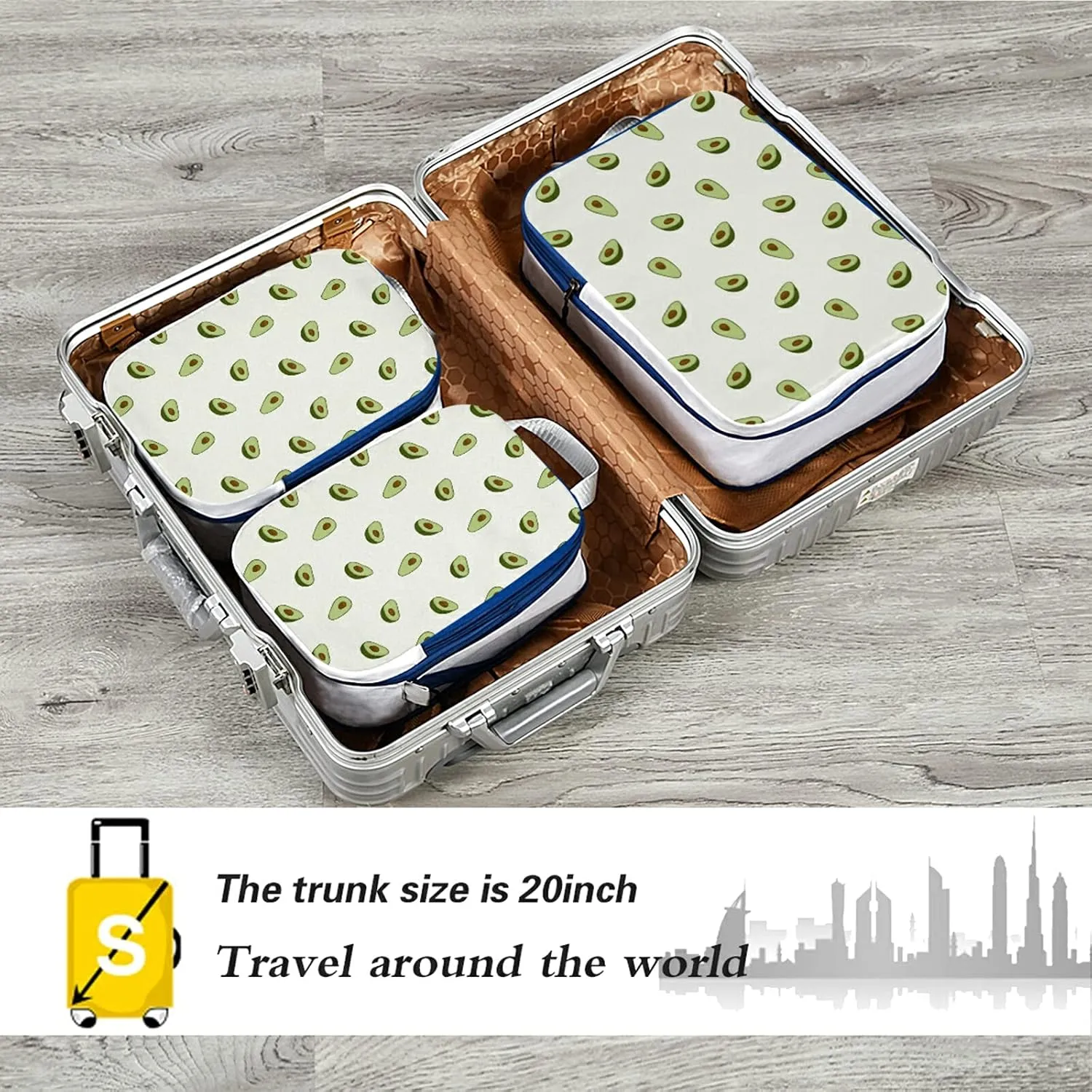 Seamless Green Avocado with Brown Seed Background 3 Set Packing Cubes, Waterproof Check Oxford cloth Organizers, Travel Packing Toiletry Storage Bag