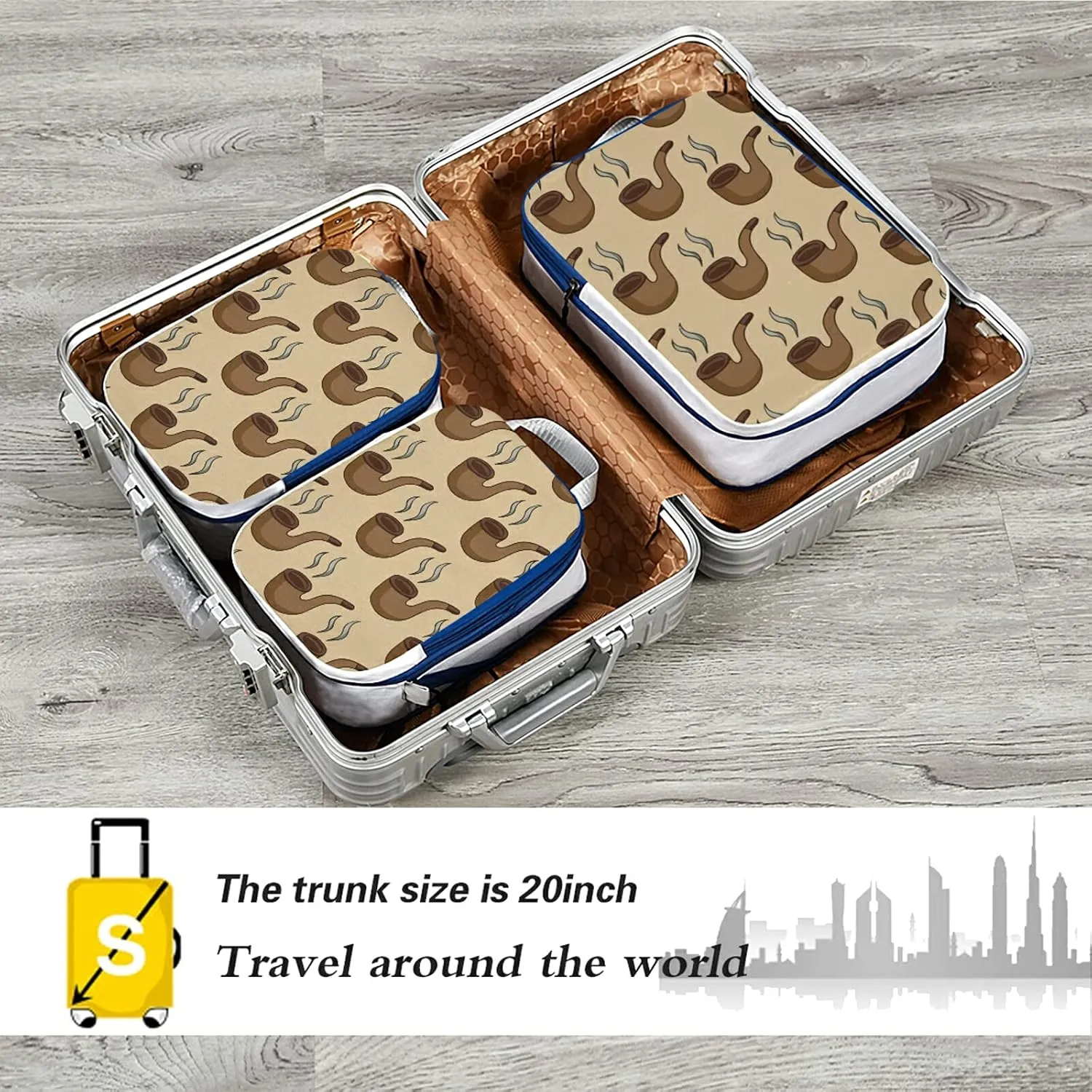 Seamless Smoke Pipes with Smoke 3 Set Packing Cubes, Waterproof Check Oxford cloth Organizers, Travel Packing Toiletry Storage Bag